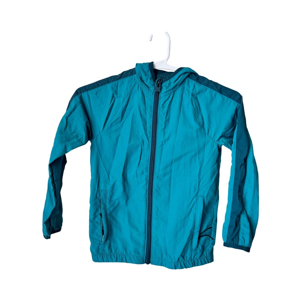 All in Motion Kids‎ XS Teal Blue Windbreaker Jacket Water Wind Resistant Hooded